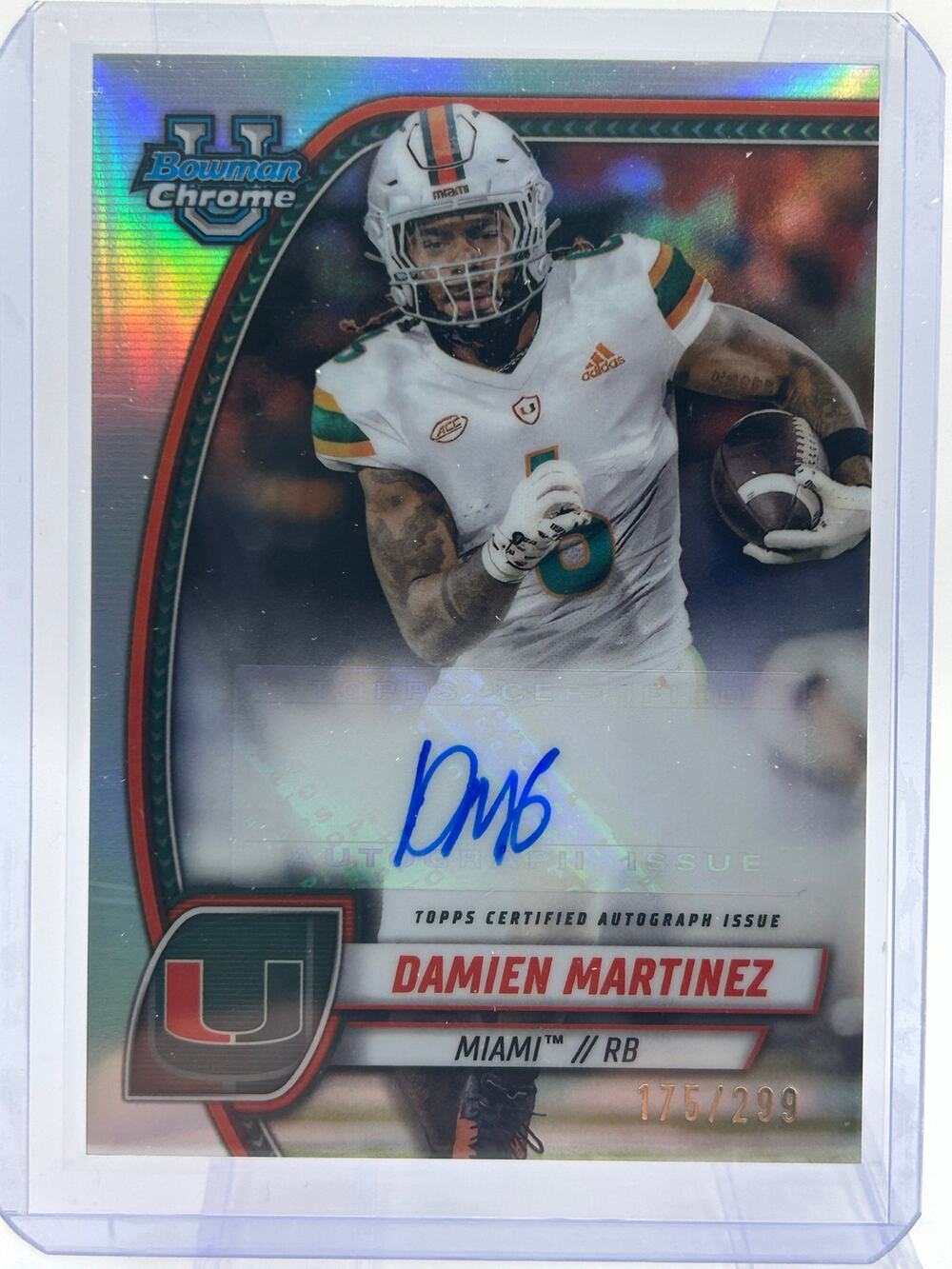 2024 Bowman Chrome U Damien Martinez Refractor Auto 175/299 SP Miami Hurricanes